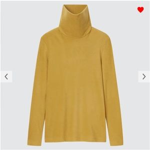 Uniqlo yellow mustard Heattech fleece turtleneck long sleeve sweater NWT
